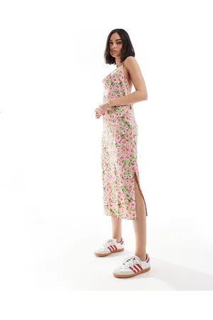VILA Satin cross back cami midi dress in floral print