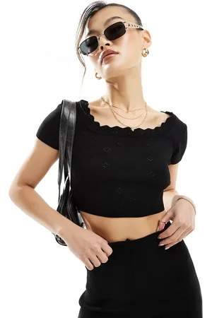 Fashionkilla Pointelle lace trim crop top in - part of a set