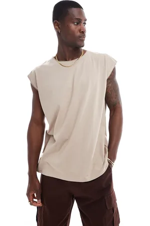 Brave Soul Oversized raw edge tank in dark stone
