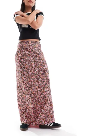 Miss Selfridge Picot trim bias maxi skirt in multicolor floral