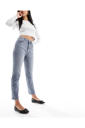 ONLY Emily high rise straight leg jeans with stretch in gray wash