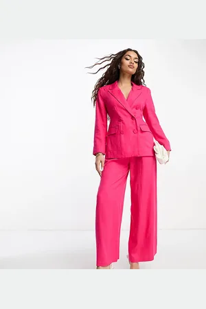 ASOS ASOS DESIGN Petite double breasted linen mix suit blazer in hot