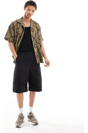 COLLUSION Textured short sleeve festival shirt in khaki