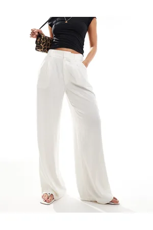 ASOS Wide leg dad pants with linen in cream