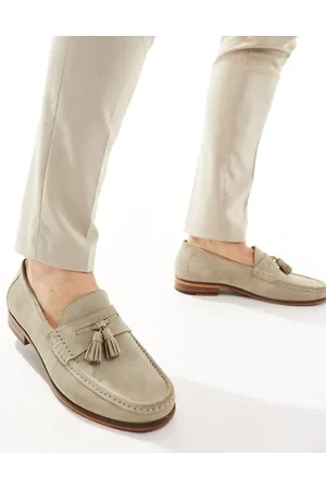 WALK LONDON Tino Tassel Loafers In Stone Suede
