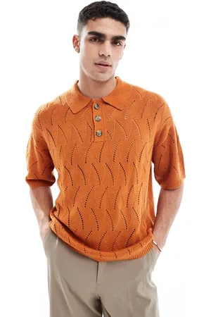 ASOS Oversized knit pointelle polo in burnt