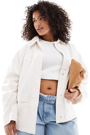 ASOS ASOS DESIGN Curve cotton twill shacket with pocket in ecru