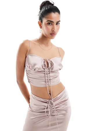 ASOS Satin ruched cami top in blush - part of a set