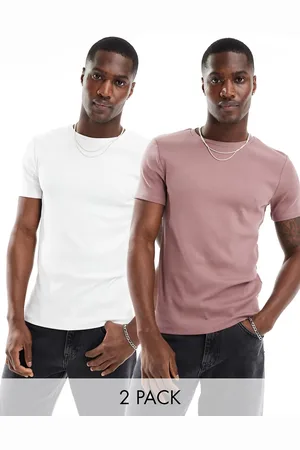 ASOS 2 pack muscle fit ribbed T-shirts in pink and white