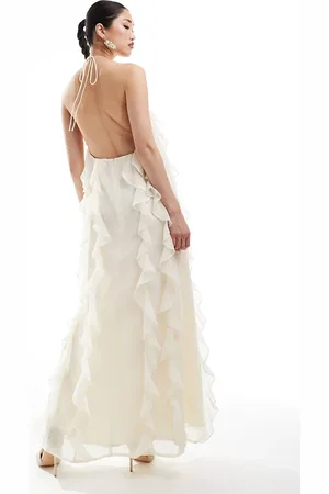 Pretty Lavish Halter ruffle maxi dress in cream