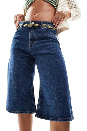 Monki Paige low waist loose denim jorts in mid wash