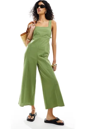 ASOS Linen look tie back cropped jumpsuit in