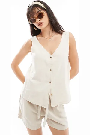 JDY Linen mix vest in oatmeal - part of a set