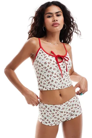 Reclaimed Longline cami bikini top in floral print