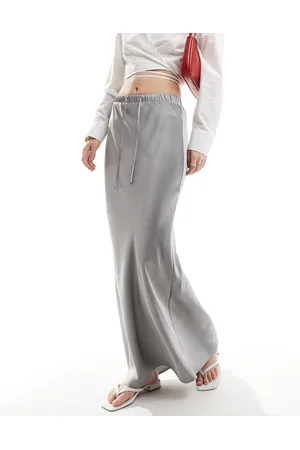 ASOS Satin bias tie waist maxi skirt in smoke