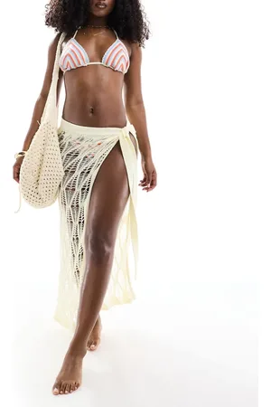 Miss Selfridge Beach crochet tie side maxi sarong in cream