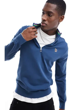 Paul Smith Zebra icon badge logo cotton knit half zip sweater in mid
