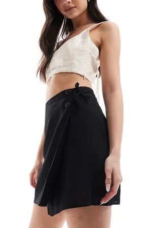 Monki Linen mix wrap tie detail mini skirt in