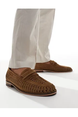 WALK LONDON Wes slip-on mules weave loafers in tan suede