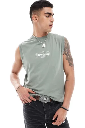Only & Sons Oversized tank with Black Rock back print in sage