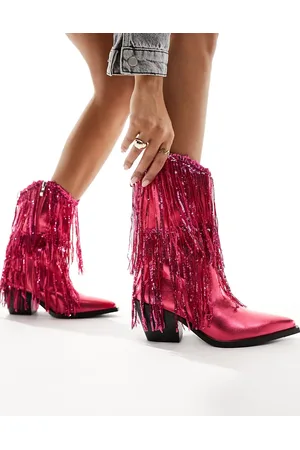 AZALEA WANG Ranger tasseled western boots in fuschia