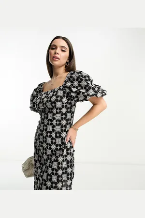Never Fully Dressed Petite eyelet bardot mini dress in monochrome print