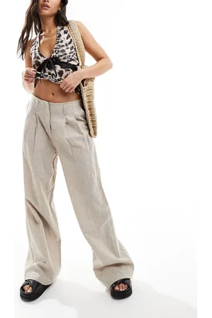 Monki Linen mix tailored wide leg pants in beige