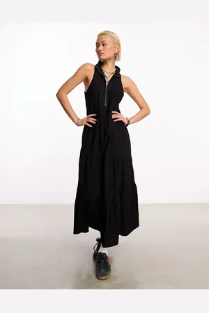 COLLUSION Cotton zip maxi smock dress in