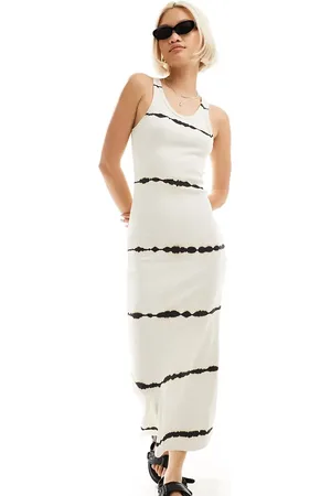 Weekday Close tie dye fitted ribbed midaxi dress in off- exclusive to ASOS