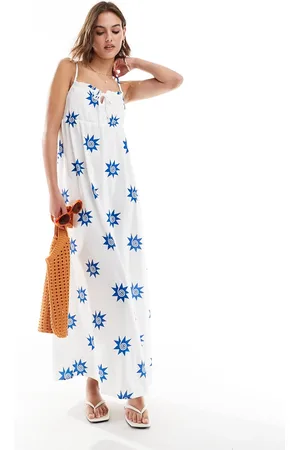 ONLY Maxi slip dress with bust ruching in swirl star print in