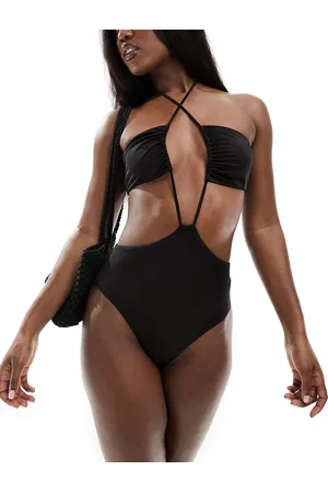 Monki Halter bandeau style cut out swimsuit in