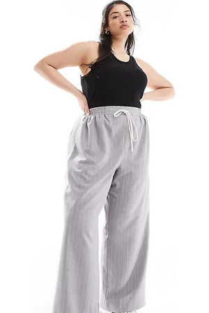 ASOS ASOS DESIGN Curve pull-on pants with contrast panel in gray stripe