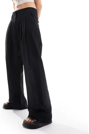 Monki Linen mix tailored wide leg pants in