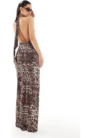 Flounce London High neck maxi dress in leopard print