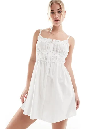 SNDYS Linen ruched strappy mini dress in