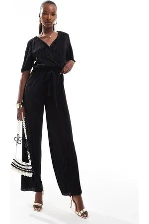 Ax Paris Short sleeve plisse wrap jumpsuit in