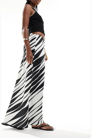 ASOS Satin bias cut maxi skirt in black and white abstract stripe