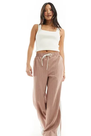 ASOS ASOS DESIGN Petite pull-on pants with contrast panel in mink stripe