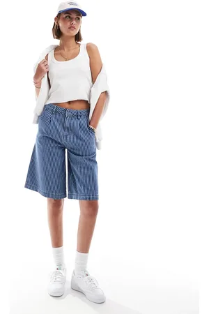 ASOS Tailored longline denim jorts in mid pinstripe - part of a set