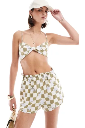 ASOS Linen mix crop top in checkerboard scribble print - part of a set