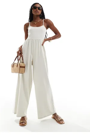 ASOS Scoop neck strappy wide leg jumpsuit in stone