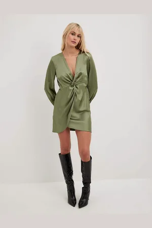 NA-KD Twist front satin mini dress in