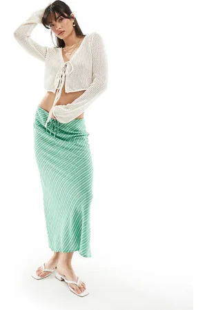 Stradivarius Linen blend maxi skirt in stripe