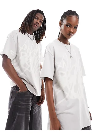 Weekday Unisex oversized T-shirt with graphic print in beige exclusive to ASOS