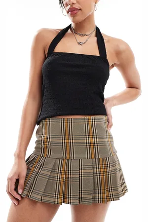 COLLUSION Ultimate tailored pleated mini skort in brown heritage plaid