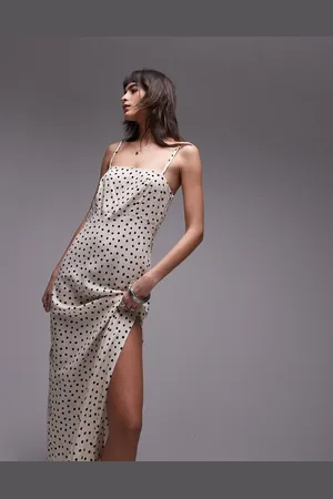 Topshop Lace pin tuck tie shoulder midi dress in mono spot