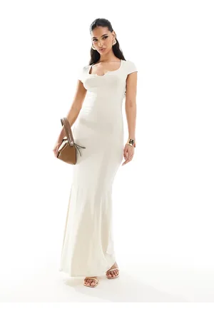 Fashionkilla Super soft notch front cap sleeve maxi dress in cream