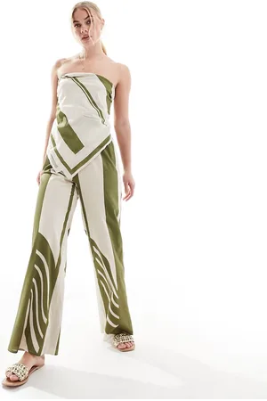 SNDYS Contrast stripe wide leg pants in green and white - part of a set