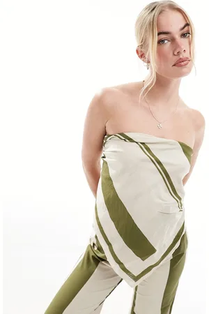SNDYS Contrast stripe bandeau wrap top in olive - part of a set