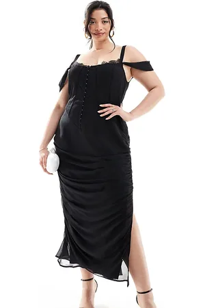 ASOS ASOS DESIGN Curve corset lace chiffon mix paneled milkmaid midi dress in